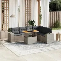 Set Divani da Giardino 7 pz con Cuscini Grigio in Polyrattan 3272656