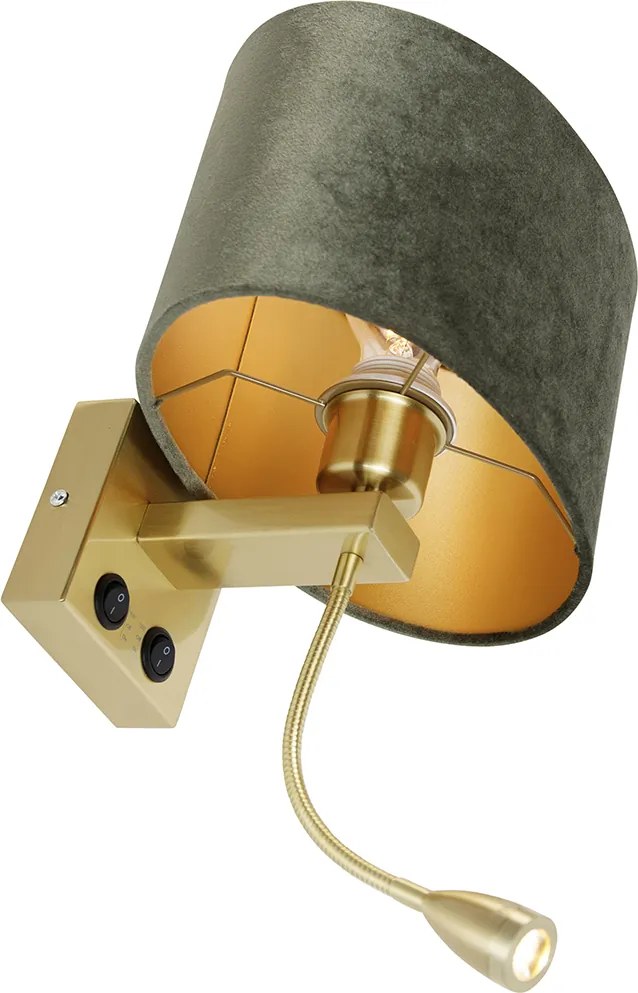 Lampada da parete in ottone con paralume in velluto ovale verde 25 cm - Brescia Combi