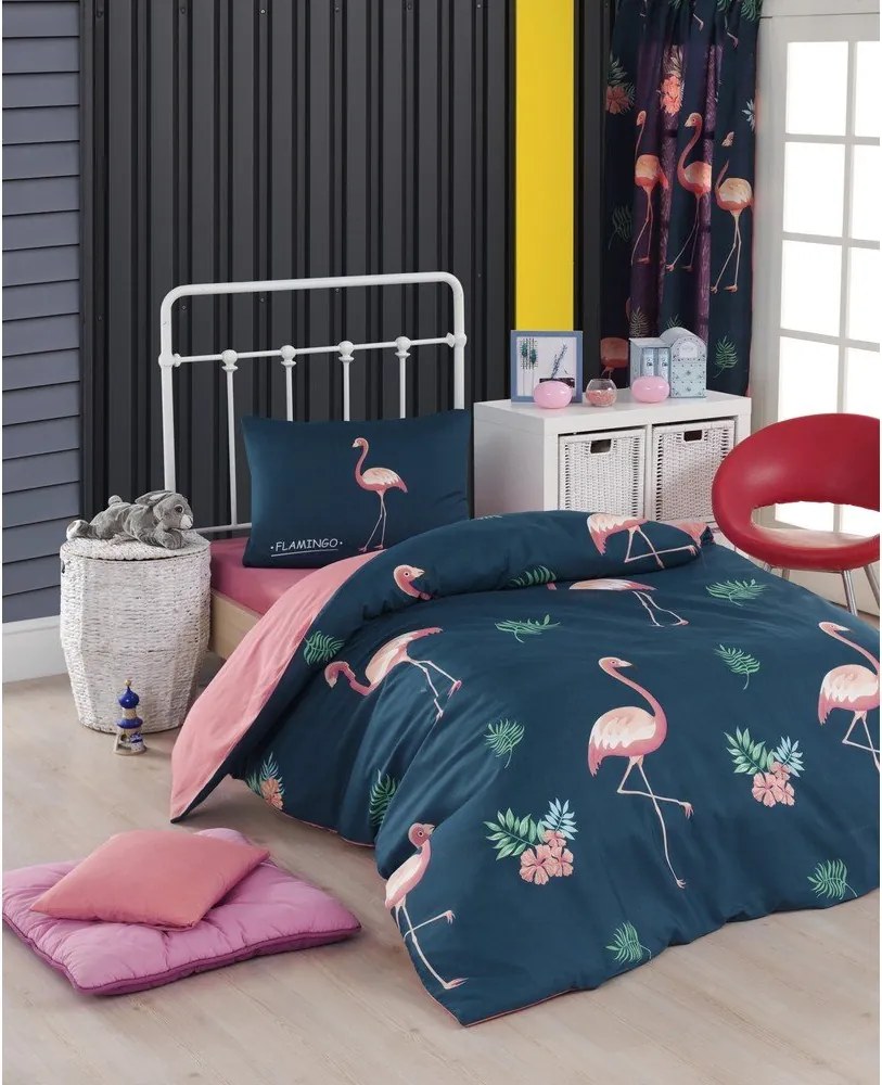 Set copripiumino e federa da bambini blu scuro/rosa per letto singolo 140x200 cm Big Filamin – Mijolnir