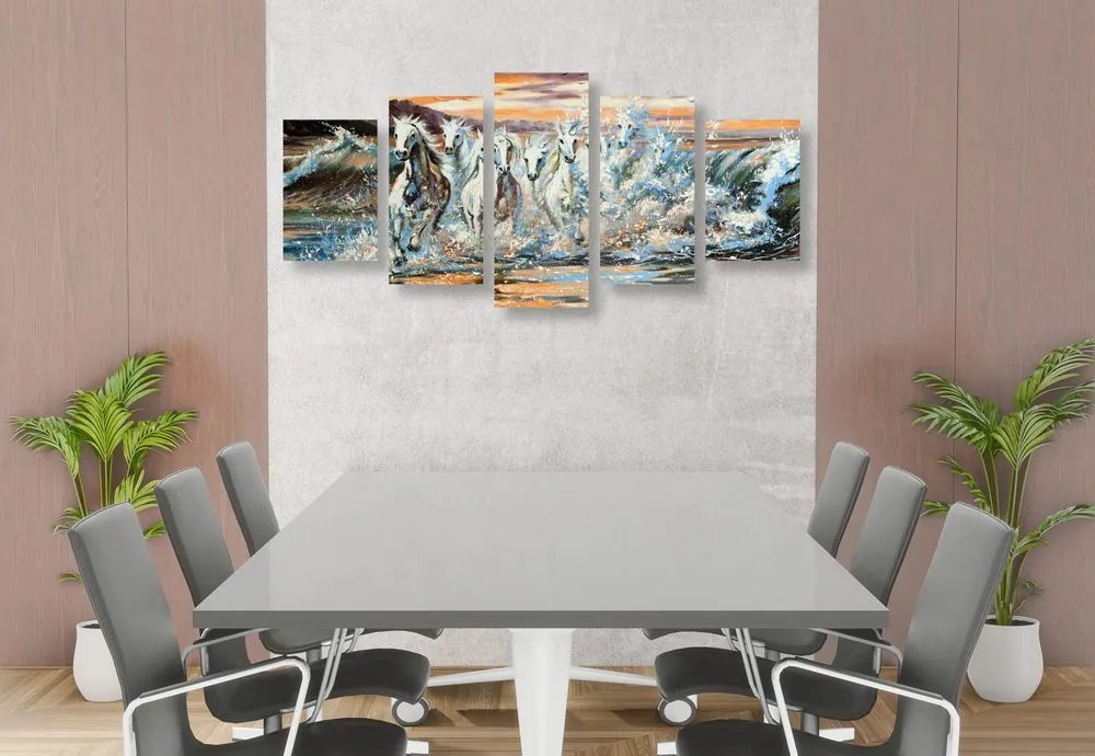 Quadri 5 pezzi – Cavalli formati dall'acqua