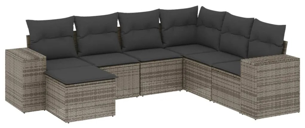 Set divani da giardino 7 pz con cuscini grigio in polyrattan