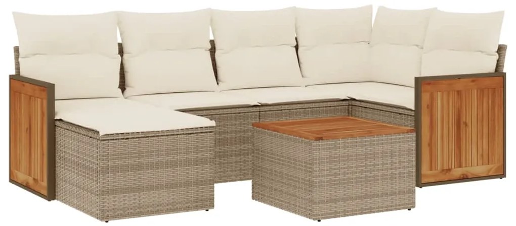 Set divani da giardino 7 pz con cuscini beige in polyrattan