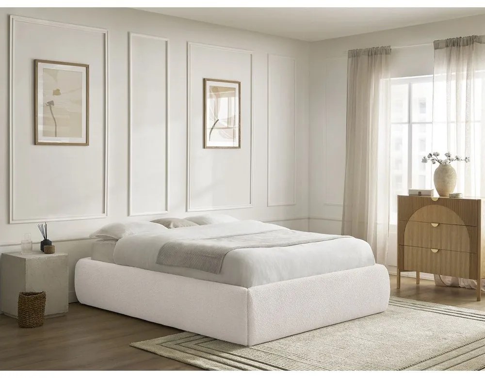 Letto matrimoniale imbottito bianco con contenitore/senza testiera con rete inclusa 180x200 cm Inera – Bobochic Paris
