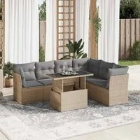 Set Divani da Giardino 7 pz con Cuscini Beige in Polyrattan 3326170