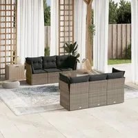 Set Divani da Giardino 7 pz con Cuscini Grigio in Polyrattan 3223491