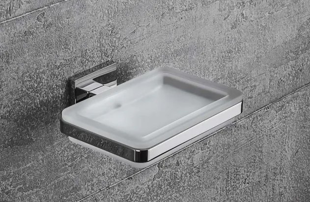 Colombo Basicq b3701 Porta Sapone a muro in Vetro Acidato Naturale cromo