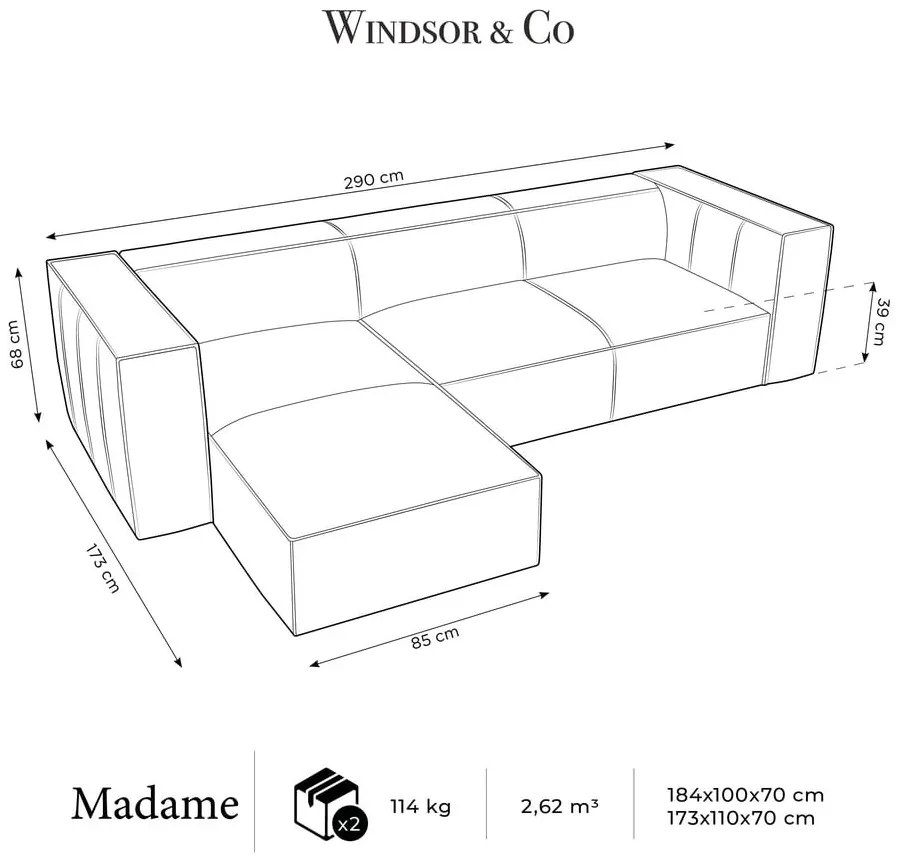 Divano angolare in pelle marrone scuro (angolo sinistro) Madame - Windsor &amp; Co Sofas