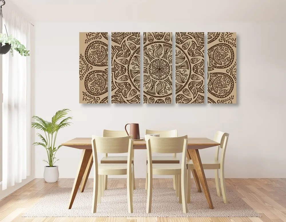 Quadri 5 pezzi – Mandala con motivo naturale astratto