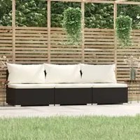 Divano a 3 Posti con Cuscini in Polyrattan Nero 317495