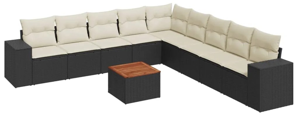 Set divani da giardino 10pz con cuscini in polyrattan nero