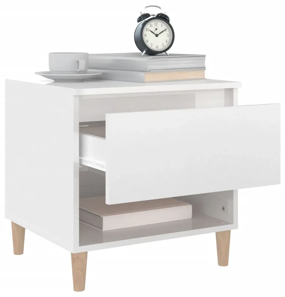 Comodini 2 pz bianco lucido 50x46x50 cm in legno multistrato