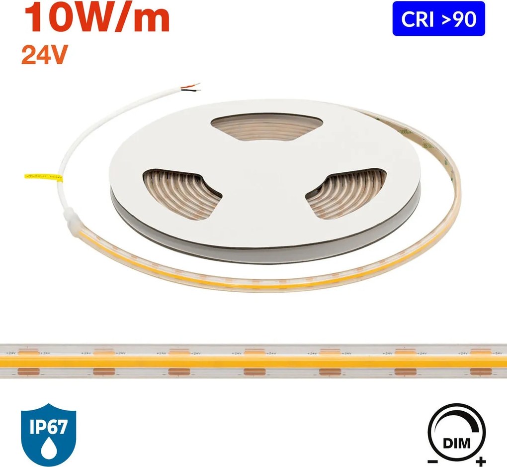 Striscia LED COB 24V 10W/m CRI>90 Professionale IP67 - 5 metri