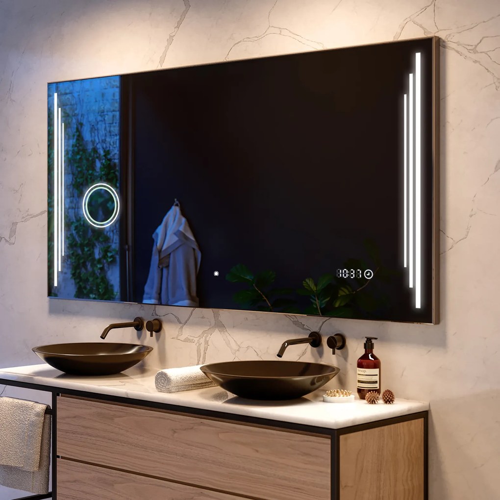 Specchio da parete moderno per bagno con luci L27 rettangolare specchio con cornice bianca