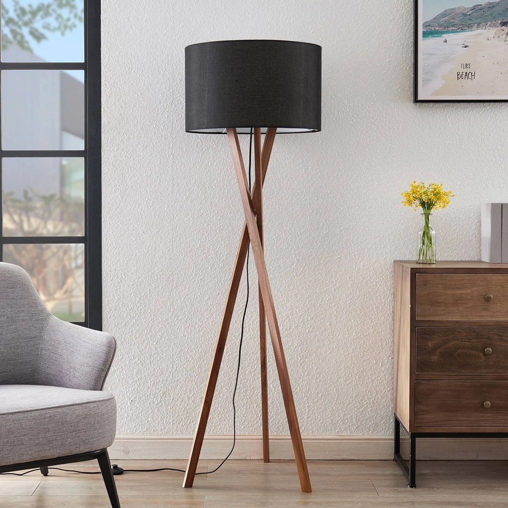 Lampada da terra Auriane Lucande, Nero, Soggiorno / Sala da pranzo, Tessuto / Stoffa / Seta, Scandinavo, Lampada da terra