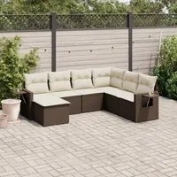 Set Divani da Giardino 7 pz con Cuscini Marrone in Polyrattan 3252840