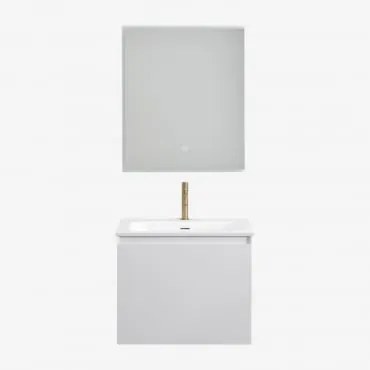 Set Mobili Da Bagno In Legno Macrae Con Lavabo Integrato Bianco & Rectangular Led (60x70) Tasmin & Dorato ↑20 Cm & ↔︎ 60 Cm - Sklum