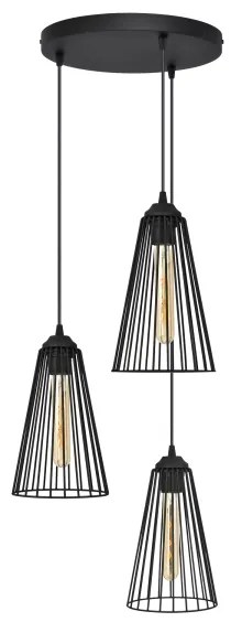 Lampadario a sospensione con filo TORRI 3xE27/15W/230V nero
