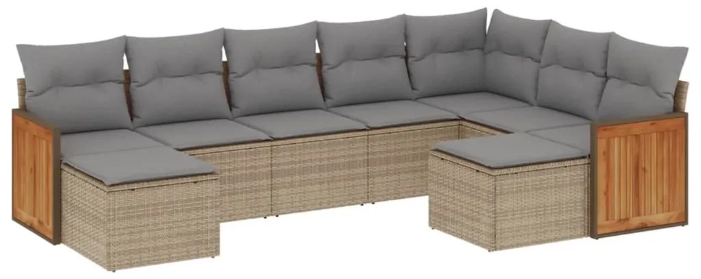 Set divano da giardino 9 pz con cuscini beige in polyrattan