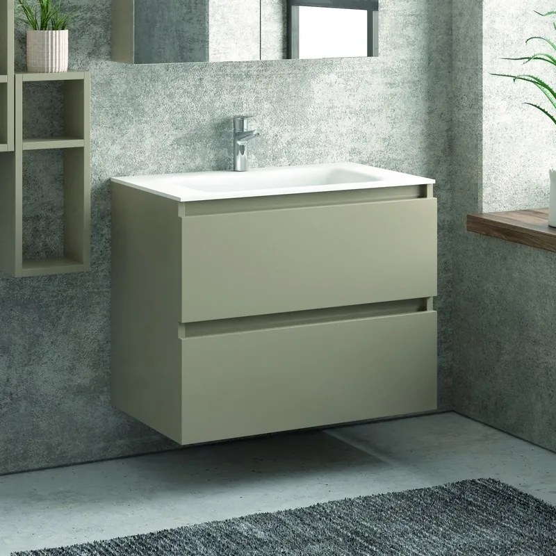 Composizione mobile bagno sospeso 80cm: mobile, 2 pensili e specchio TOD-80A - KAMALU