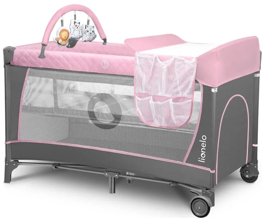 Lionelo - Lettino da viaggio FLOWER Flamingo