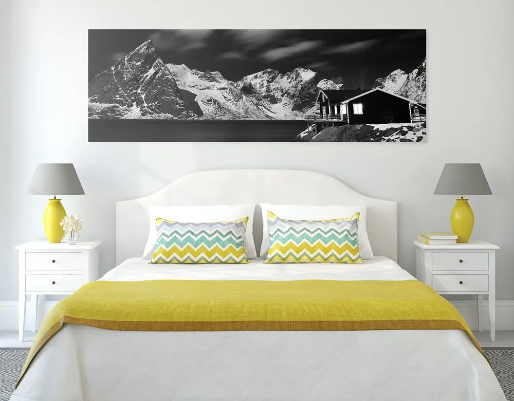 Quadro su tela – Paesaggio notturno in Norvegia in bianco e nero