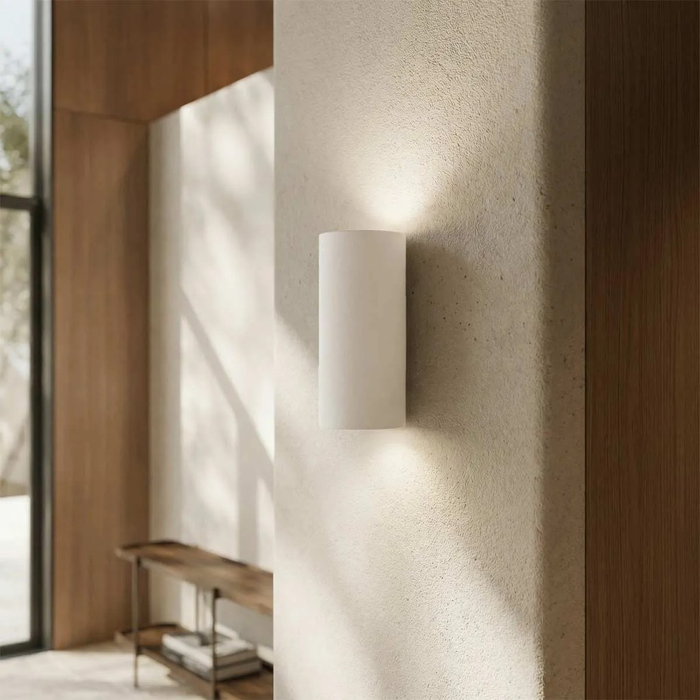 Applique da Parete 2xGU10 Cilindrica Ø75mm in Gesso Pitturabile