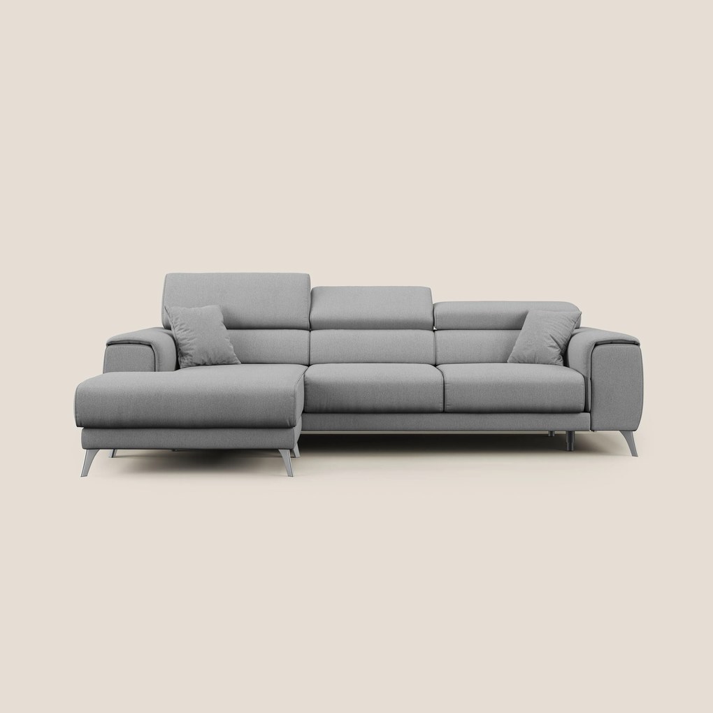 Fusion Divano angolare con sedute scorrevoli in tessuto morbido smacchiabile T05 grigio