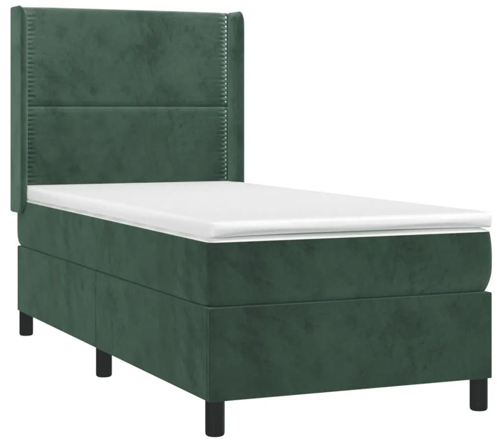 Letto a Molle con Materasso e LED Verde Scuro 100x200cm Velluto