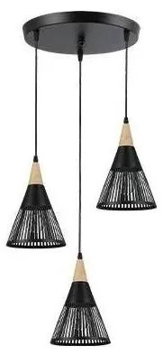 Lampadario a sospensione con filo HIRA 3xE27/60W/230V diametro 40 cm nero