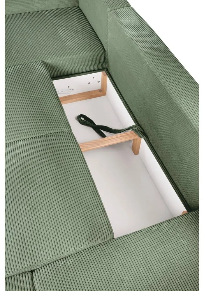 Divano angolare in verde chiaro allungabile (con penisola a destra/a forma di "U") con rivestimento in velluto a coste Tori – Bonami Selection