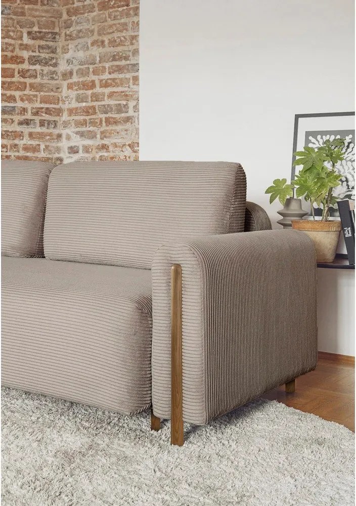 Divano marrone chiaro allungabile/con contenitore e rivestimento in velluto a coste 244 cm Arcadova – ELTAP