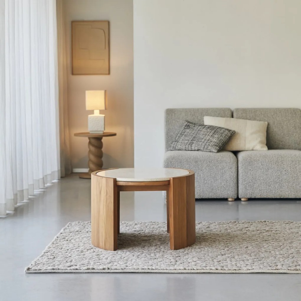 Tikamoon - Tavolino in legno di teak e marmo 66 Virgile