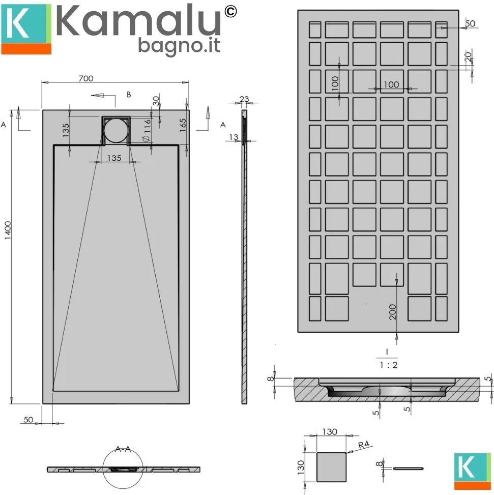 Piatto doccia in resina 70x140 effetto pietra | KR1000 - KAMALU