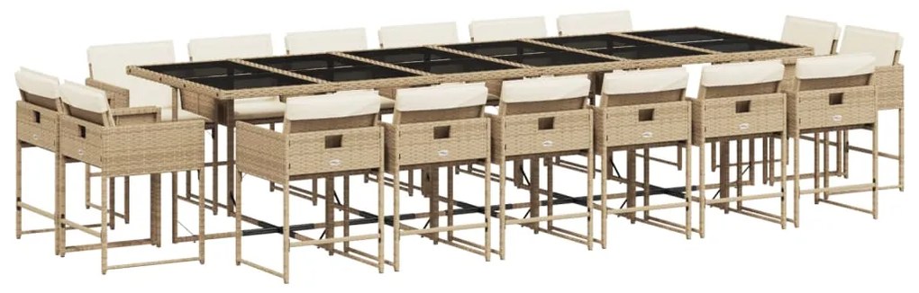 Set da pranzo da giardino 17 pz con cuscini beige in polyrattan