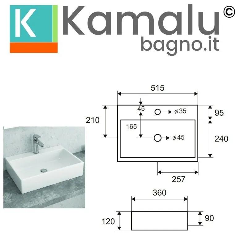 Kamalu - lavandino da appoggio rettangolare 50 cm litos-250