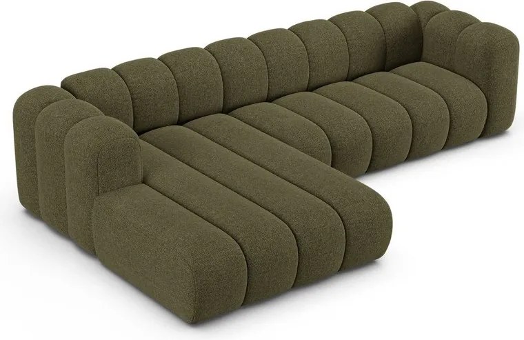 Divano angolare verde (con penisola a sinistra/con chaise lounge) con rivestimento in ciniglia Lupine – Micadoni