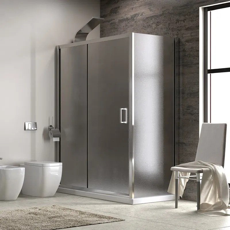 Box doccia 100x90 angolare laterale fisso 90cm vetro opaco altezza 180cm | K410NS - KAMALU