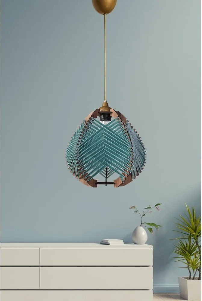 Lampadario blu/di colore naturale con paralume in tessuto ø 25 cm Yola – Opviq lights