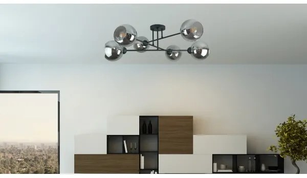 Lampadario a sospensione con supporto rigido VASCO 6xE27/60W/230V nero/fumé nero