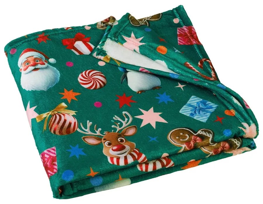 Coperta verde in micropile a tema natalizio 130x170 cm Christmas Icons – Catherine Lansfield