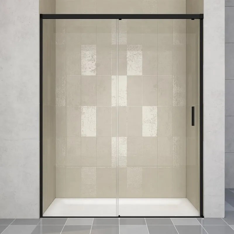 Porta doccia scorrevole Jazz L 140 x H 200cm, Sp. 6 mm in vetro vetro senza finitura / trasparente profilo nero