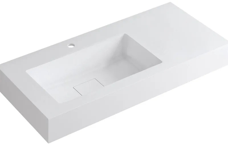 Lavabo integrale rettangolare vasca a sinistra L 100.5 x H 15 x P 46 cm in resina bianco lucido