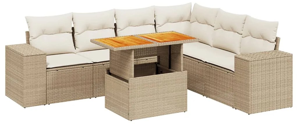 Set divani da giardino 7 pz con cuscini beige in polyrattan
