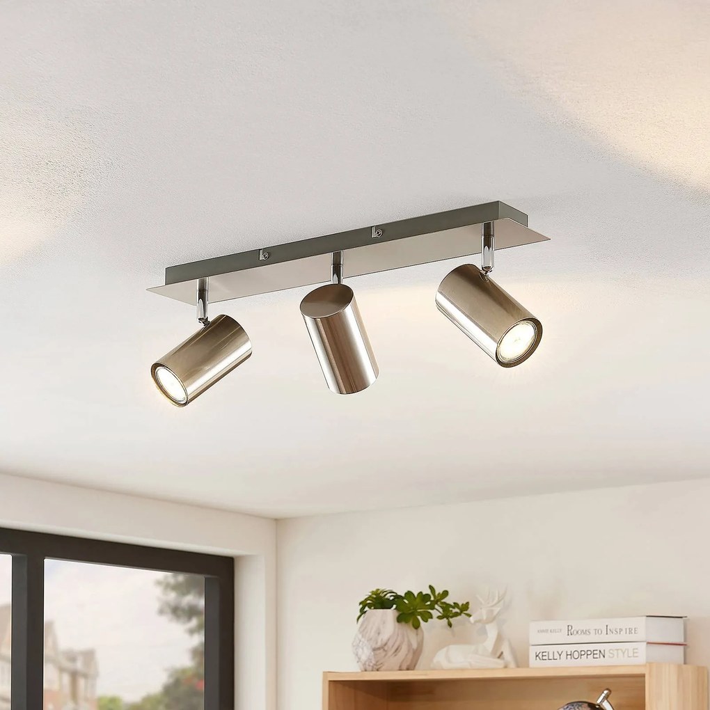 Lindby Faretto da soffitto Joffrey, 49 cm, nichel, a 3 luci, GU10