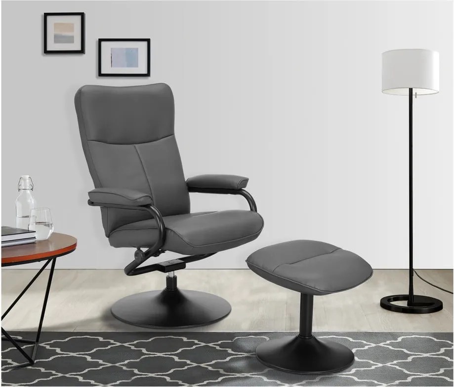 Poltrona relax grigia con poggiapiedi in similpelle Istad - Støraa