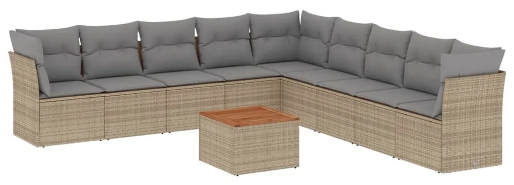 Set divano da giardino 10 pz con cuscini beige misto polyrattan