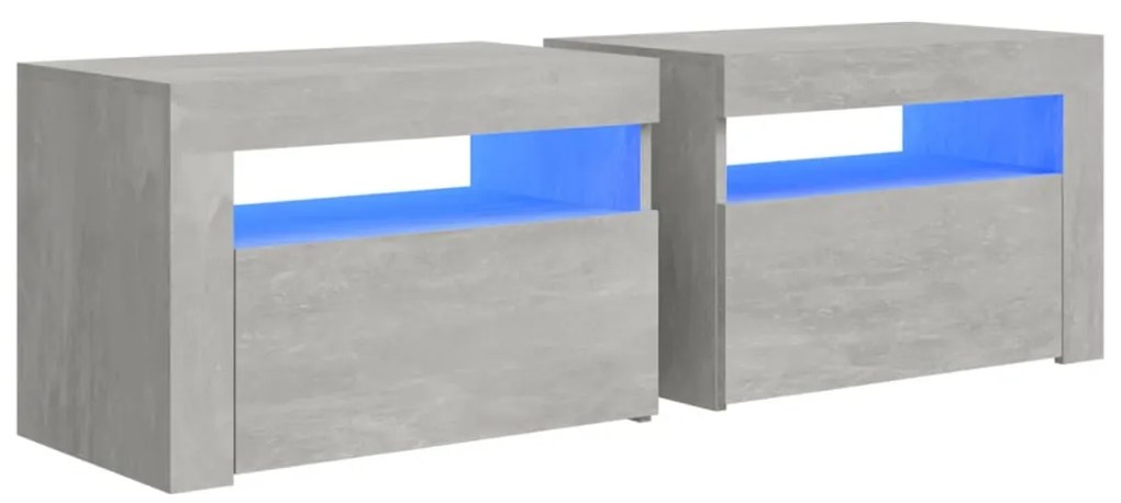 Comodini 2 pz con Luci a LED Grigio Cemento 60x35x40 cm