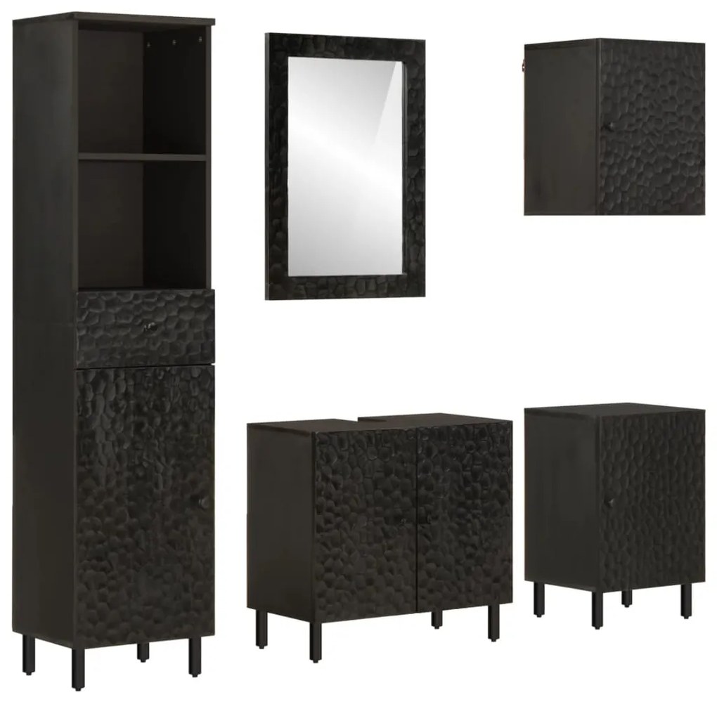 Set Mobili Da Bagno 5 Pz İn Legno Massello Di Mango /