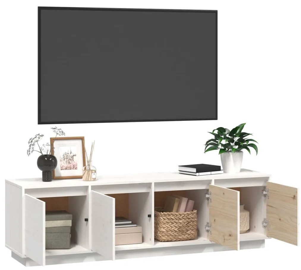 Mobile porta tv bianco 156x37x45 cm in legno massello di pino