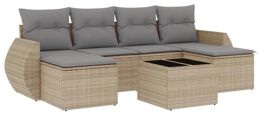 Set divani da giardino 7 pz con cuscini beige in polyrattan